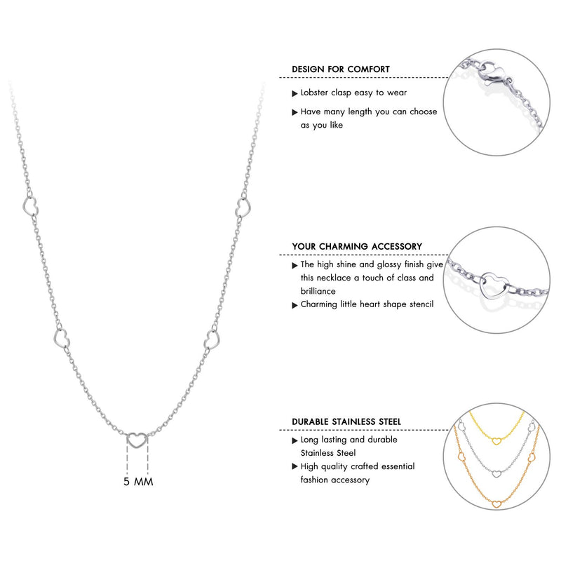 [Australia] - 555Jewelry Womens Stainless Steel Mini Multi Heart Love Dainty Chain Necklace Silver 20.0 Inches 