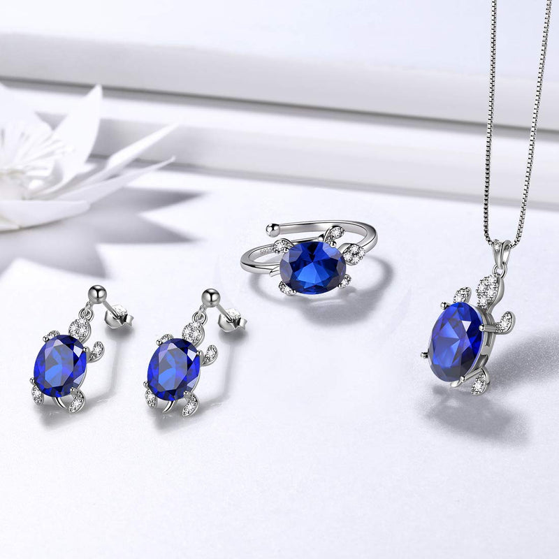 [Australia] - Aurora Tears Tutrle Jewelry 925 Sterling Silver Women Sea Animal Turtle Necklace/Earring/Ring/Bracelet Crystal Cubic Zirconia Jewelry blue-sapphire 