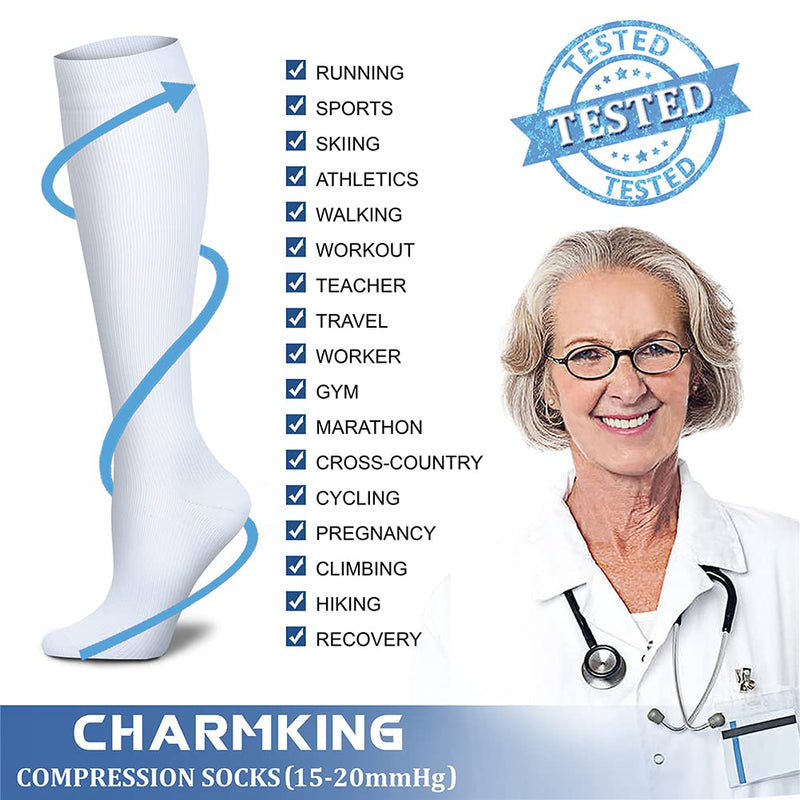 [Australia] - CHARMKING 3 Pairs Copper Compression Socks for Women & Men Circulation 15-20 mmHg is Best for All Day Wear Running Nurse Small-Medium 05 White/White/White 