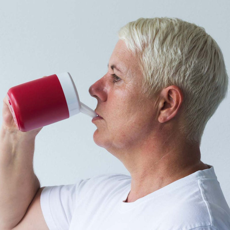 [Australia] - Ornamin Mug with Internal Cone 140 ml Red with Spouted Lid with small opening (model 207 + 806) | drinking aid, thermo mug, feeding cup 