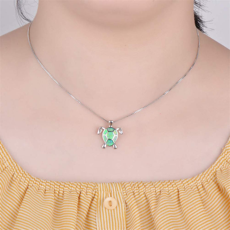 [Australia] - Vanessa Australian Fire Opal Sea Turtle Earrings Rings Pendant Necklace 18" Birthstone Birthday Christmas Jewelry Gifts for Women Girls Green 