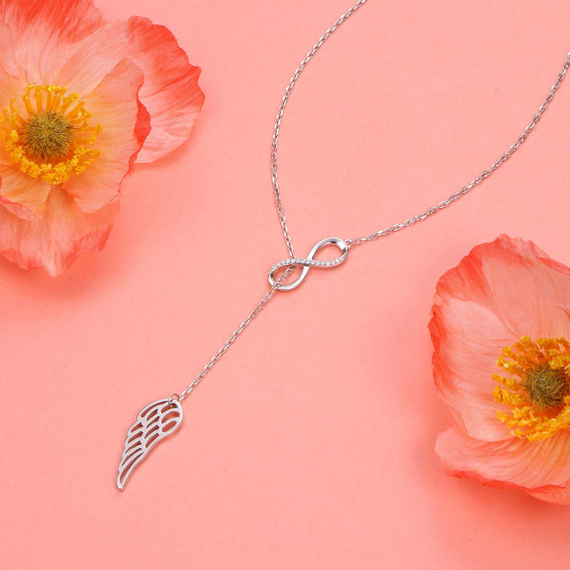 [Australia] - Angel Wing Necklaces 925 Sterling Silver Memorial Jewelry for Women Girls, Adjustable Silver Chain Birthday Christmas Commemorative Gifts Infinity Angel 