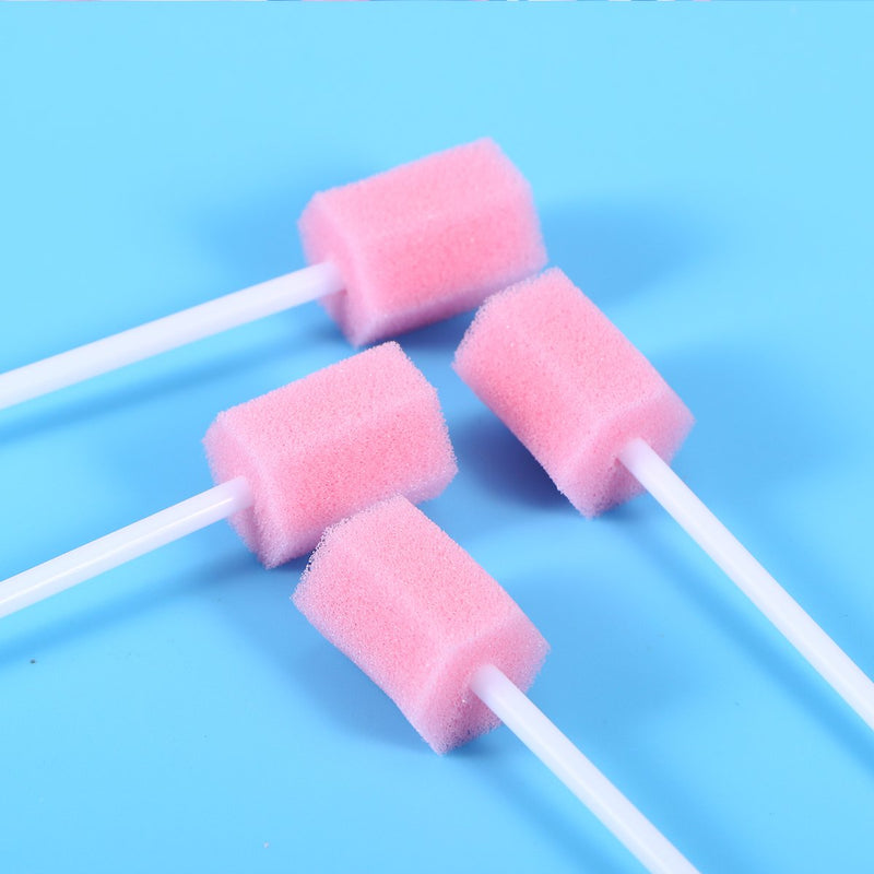 [Australia] - Supvox 200pcs Unflavored Disposable Oral Swabs Disposable Oral Care Sponge Swab Tooth Cleaning Tips (Pink) 