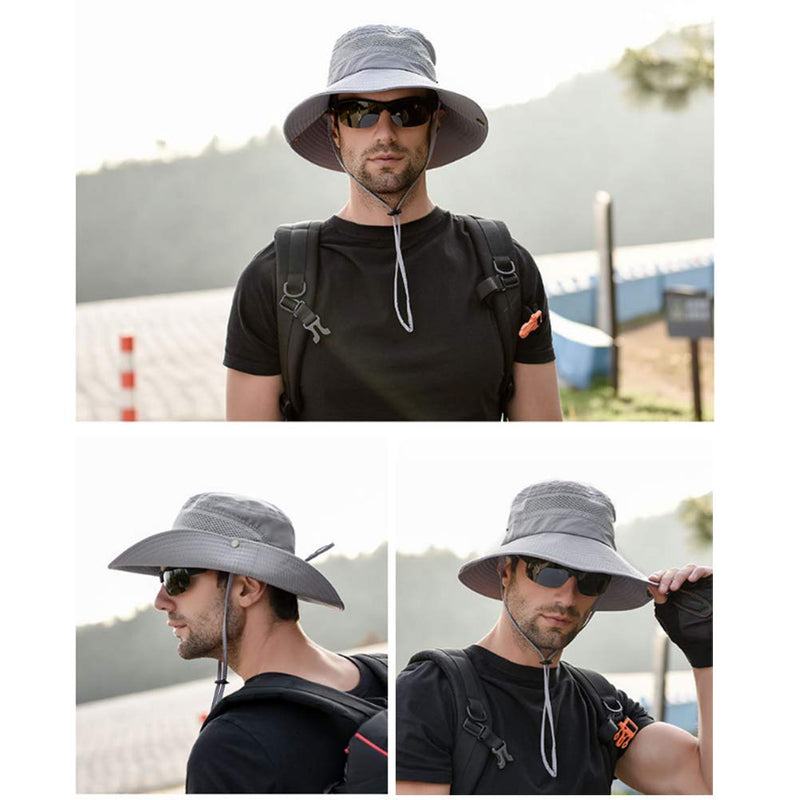[Australia] - SIYWINA Sun Hats for Men Sun UPF50+ Hat Summer Men Outdoor Bucket Fishing Hats Wide Brim Lightweight Men's Sun Hats Unisex Light Gray 