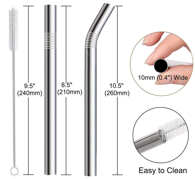 [Australia] - Stainless Steel Smoothie Straws, 0.4'' Extra Wide Reusable Metal Drinking Straws for Milkshake, Boba, Smoothie, Beverage, Set of 4 with 1 Cleaning Brush 