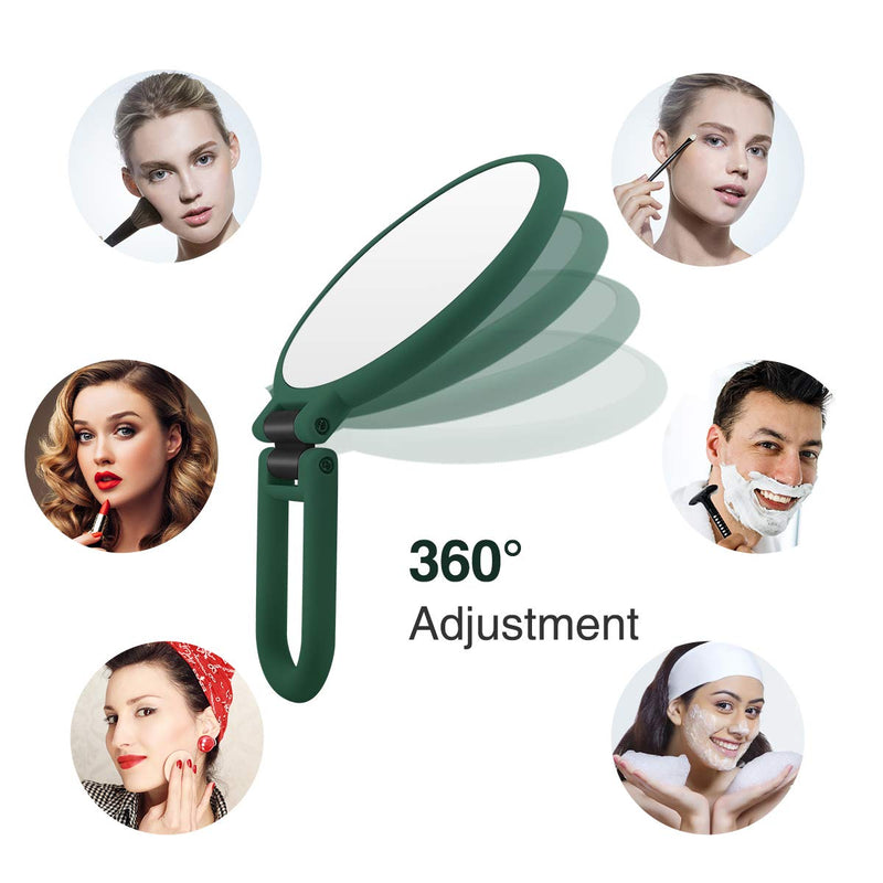 [Australia] - FUHUIM 1x 15x Magnifying Handheld Mirror, Double Sided Pedestal Magnification and True Image Makeup Mirror, Compact Size and Portable Vanity Cosmetic Mirror for Girl, 9.3" L x 1.9" W（Army Green） Army Green 