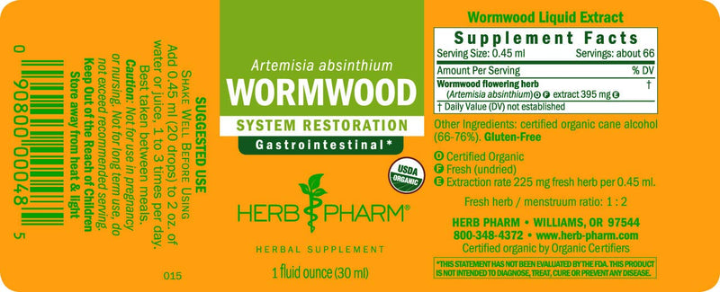 [Australia] - Herb Pharm Certified Organic Wormwood Liquid Extract for Digestive System Support - 1 Ounce 
