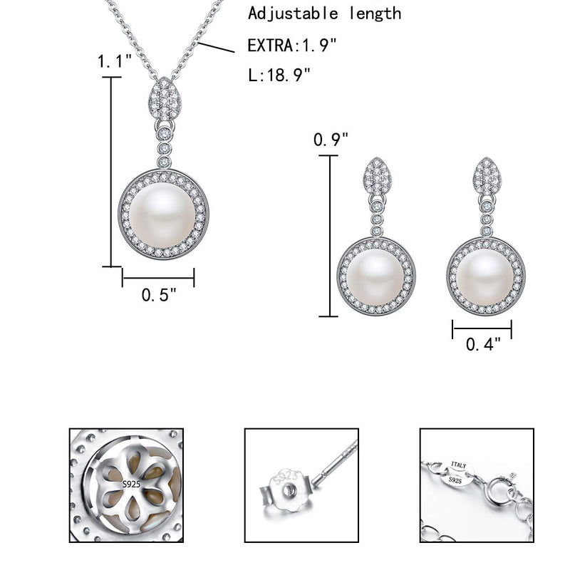 [Australia] - EleQueen 925 Sterling Silver CZ AAA Round Button Cream Freshwater Cultured Pearl Bridal Pendant Necklace Earrings Set 