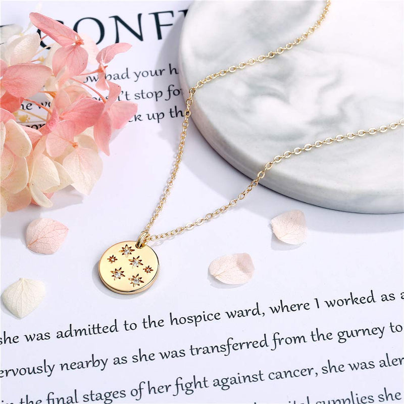 [Australia] - MONOZO Zodiac Necklace for Women, 14K Gold Filled CZ 12 Constellation Pendant Necklace Minimalist Zodiac Sign Necklaces Astrology Disc Necklace Jewelry Gifts for Girls Gemini 