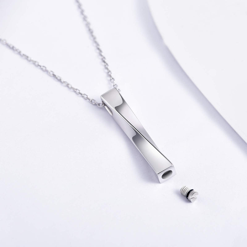 [Australia] - 925 Sterling Silver Cremation Jewelry for Ashes Unisex Twisted Cube Bar Urn Necklace for Women Men for Remembrance Keepsake Gift for Loss of Loved Furry Friend 