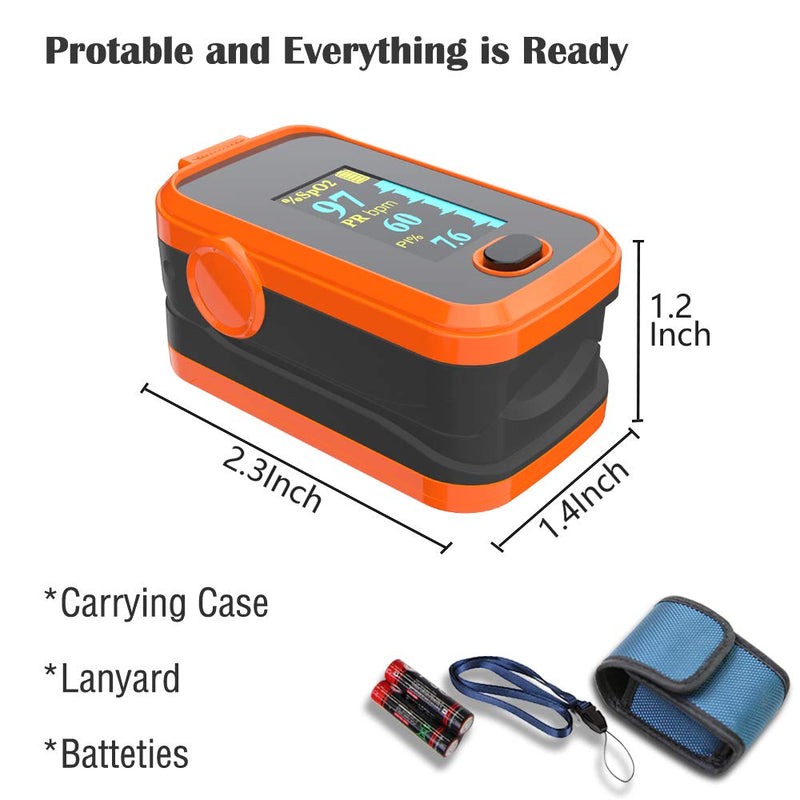 [Australia] - Pulse oximeter fingertip with Plethysmograph and Perfusion Index, Portable Blood Oxygen Saturation Monitor for Heart Rate and SpO2 Level, O2 Monitor Finger for Oxygen,Pulse Ox,Oximetro,(Red-Orange) 