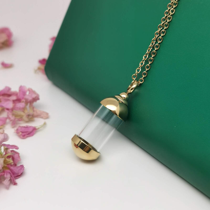 [Australia] - YSAHan Personalized Cylinder Glass Urn Necklace Ashes Cremation Pendant Memorial Clear Glass Jewelry for Women Men Gold 