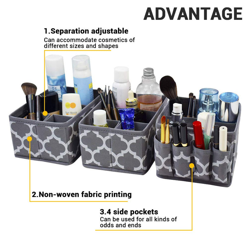 [Australia] - Drawer Organizer Bins Bathroom Storage Basket Box,Cosmetic Organizing Countertop for Caddy,Makeup,Face Care,Clothes,Set of 3 Grey 