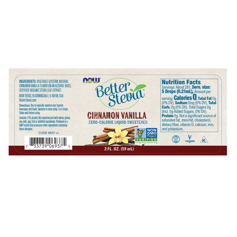 [Australia] - NOW Foods, Better Stevia, Liquid Zero-Calorie Sweetener, Cinnamon Vanilla Flavor, Certified Non-GMO, 2-Ounce 