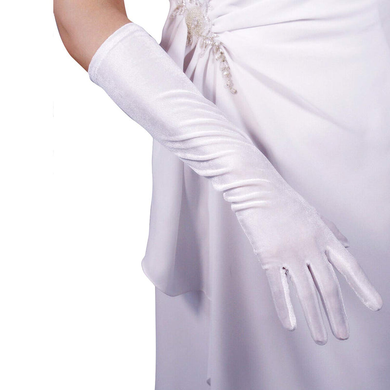 [Australia] - DooWay Women Long Velvet Glvoes TECH Touchscreen Stretch Elbow Length 16 Inches for Evening Wedding 1920s Party Costume White 