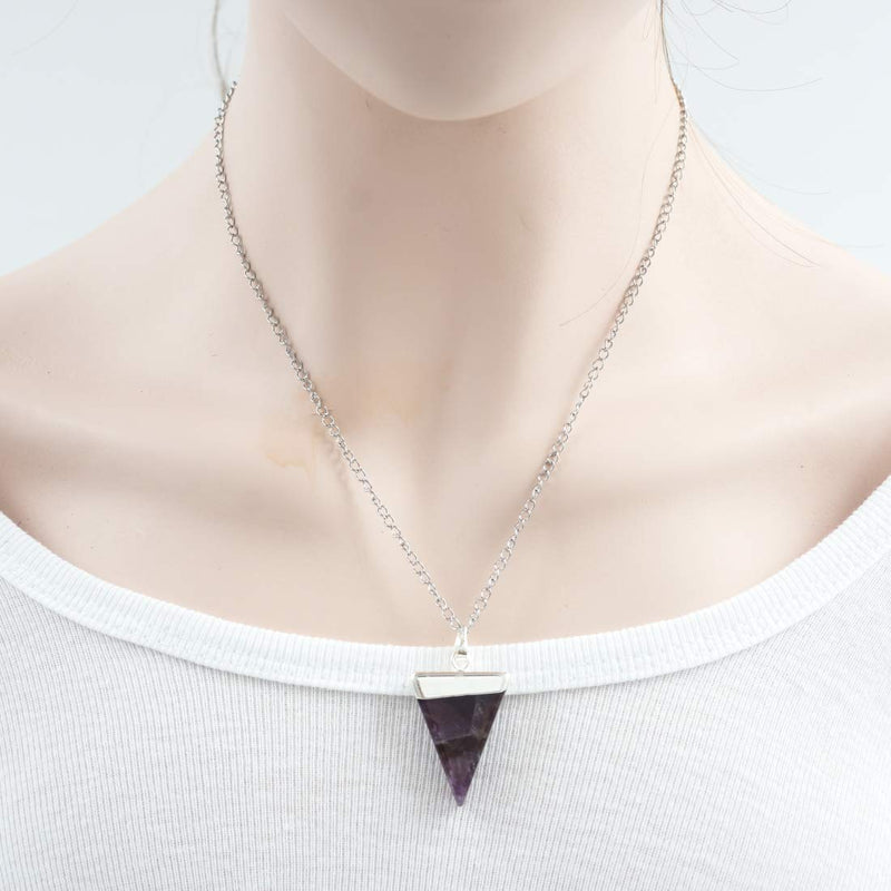 [Australia] - Natural Gemstone Pendant Necklace Healing Crystal Quartz Reiki Chakra Gem Stones 18 Inch Jewelry Women Girls Men Birthday Gifts 7) amethyst 