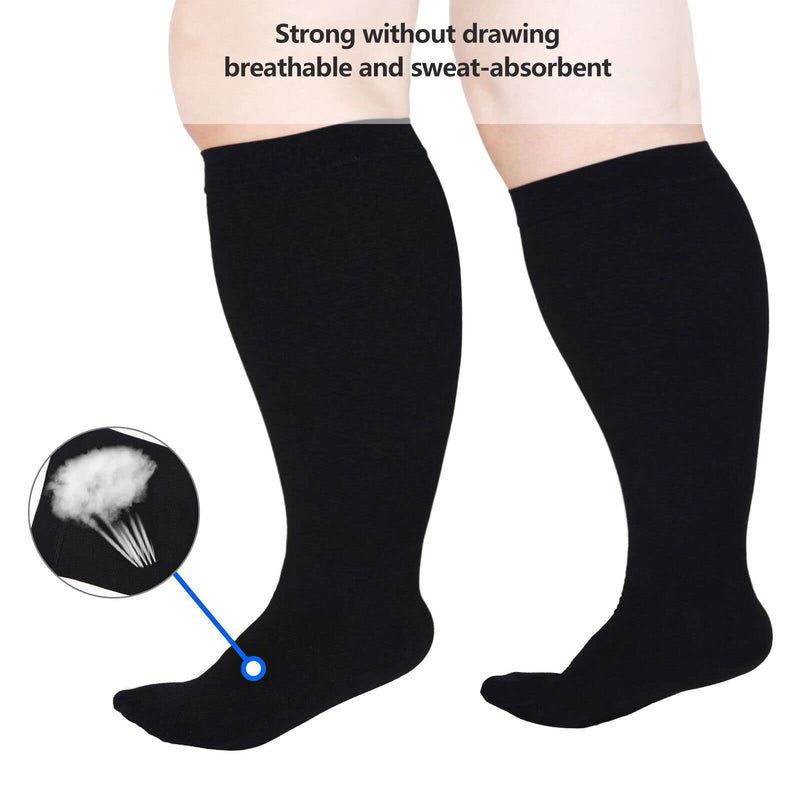 [Australia] - Plus Size Compression Socks Wide Calf Compression Socks for Women Men 20-30 mmHg Support Extra Large Knee High Stockings 5XL Black 5X-Large 