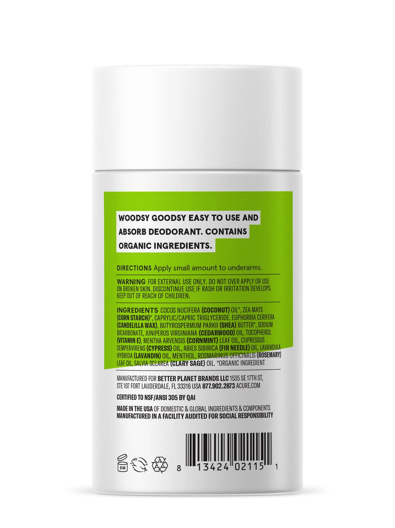 [Australia] - ACURE Cedarwood & Mint Deodorant, 100% Vegan, NSF Certified - Contains Organic Ingredients, Aluminum-Free, Woodsy & Minty Finish Scent, 2.2 Ounce 