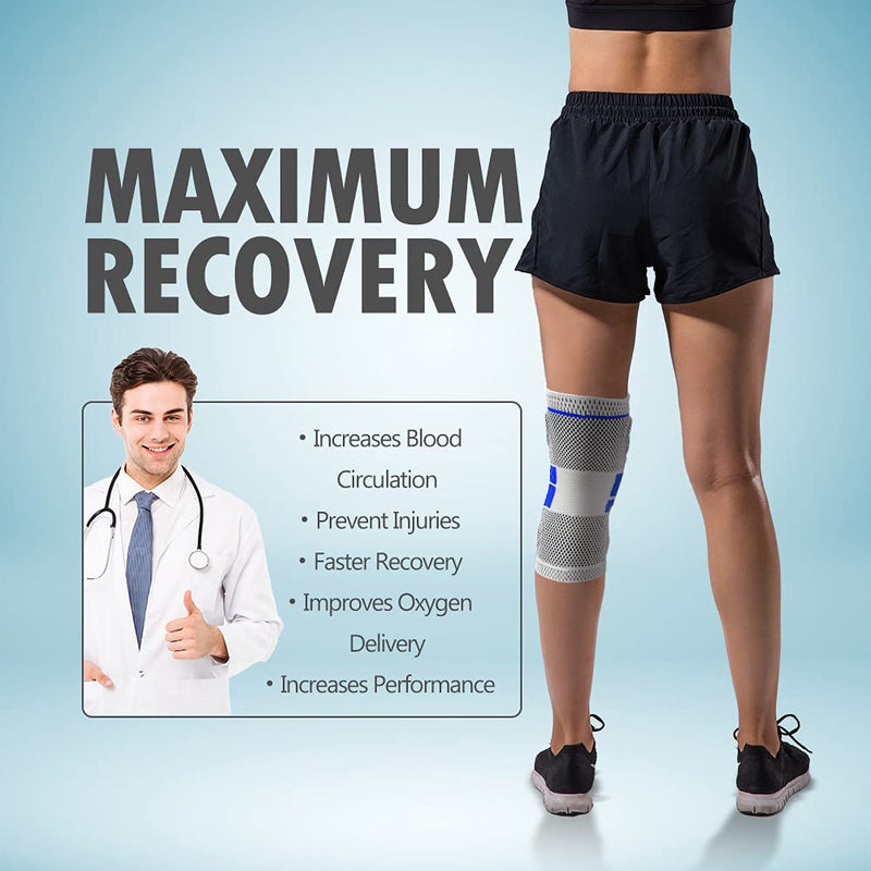 [Australia] - Professional Knee Brace, Best Knee Compression Sleeve Support for Men Women with Patella Gel Pads &Side Stabilizers, Medical Grade Knee Support knee Sleeves for Running, Meniscus Tear, Arthritis, ACL,Joint Pain Relief, Injury Recovery New/Grey 