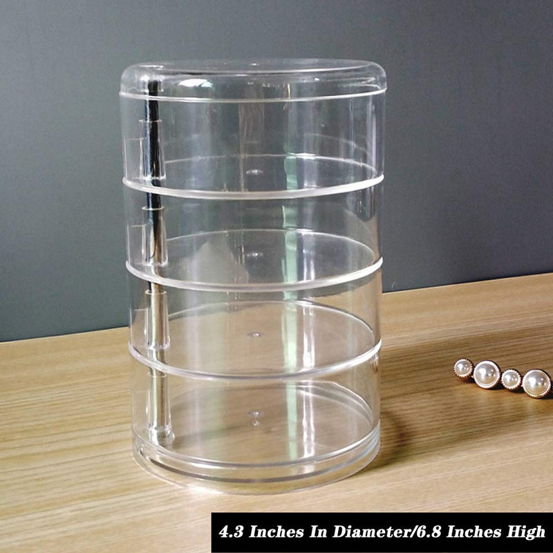 [Australia] - Jewelry Organizer Case 4 Layers Round Rotating Jewelry Storage Box Necklace Bracelet Ring Earring Display Tray Holder for Small Objects (Transparent) 