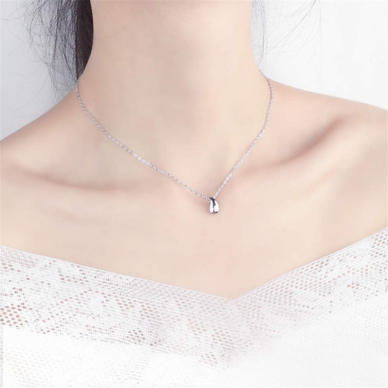 [Australia] - Dainty Teardrop Necklace for Women Girls Sterling Silver Minimalist Simple Tiny Oval Bead Beans Pear-Shaped Pendant Choker BFF Necklace Fashion Adjustable Chain 18" Jewelry Wedding Birthday Gift 