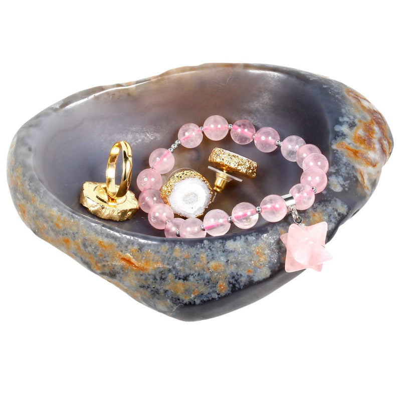 [Australia] - SUNYIK Polished Agate Jewelry Dish, Unique Natural Stone Bowl Jewellry Tray Decorative Collectible Trinket Ring Bracelet Necklace Coin Key Plate, Valentine's Day Gift 
