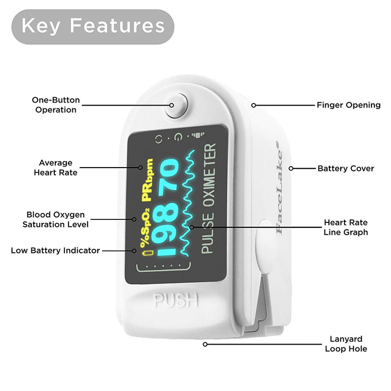 [Australia] - Facelake FL-350 Pulse Oximeter with Carrying Case & Batteries & Lanyard, White 