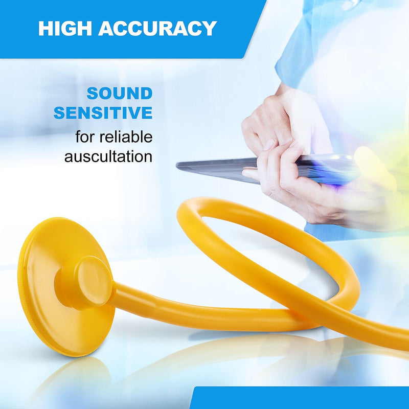 [Australia] - Primacare DS-9294 Pack of 10 Yellow Disposable Stethoscopes with Sound Sensitive Chestpiece and 22” PVC Tubing | Single Patient Use Ultra Lightweight Stethoscope for Home, Education, Doctors, Nurses 