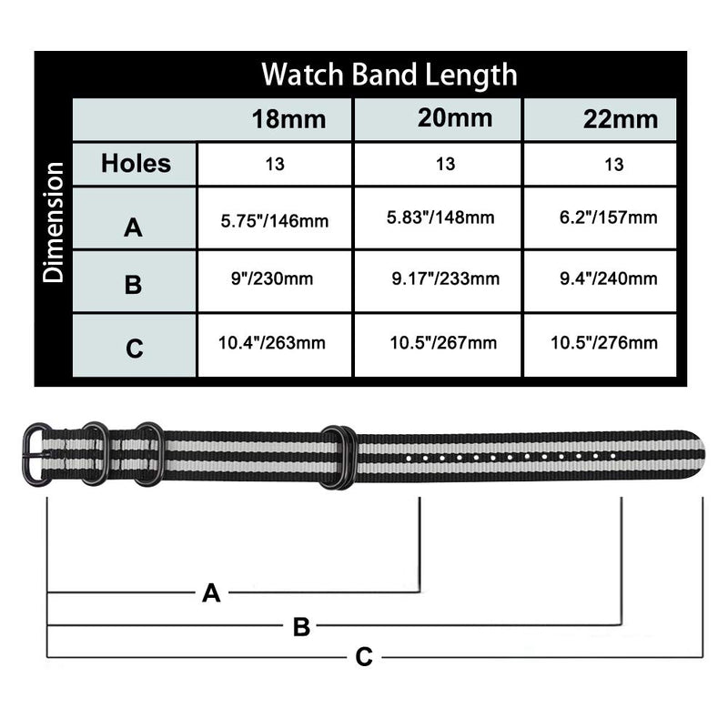 [Australia] - Ritche 18mm 20mm 22mm 24mm Military Ballistic Nylon Strap With Black Heavy Buckle Watch Band (Glossy Buckle) Black / Grey 