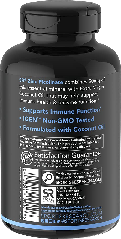 [Australia] - Zinc Picolinate 50mg with Organic Coconut Oil | Highly Absorbable Zinc Supplement for Healthy Immune Function | Non-GMO Verified, Gluten & Soy Free (60 Liquid Soft gels) 