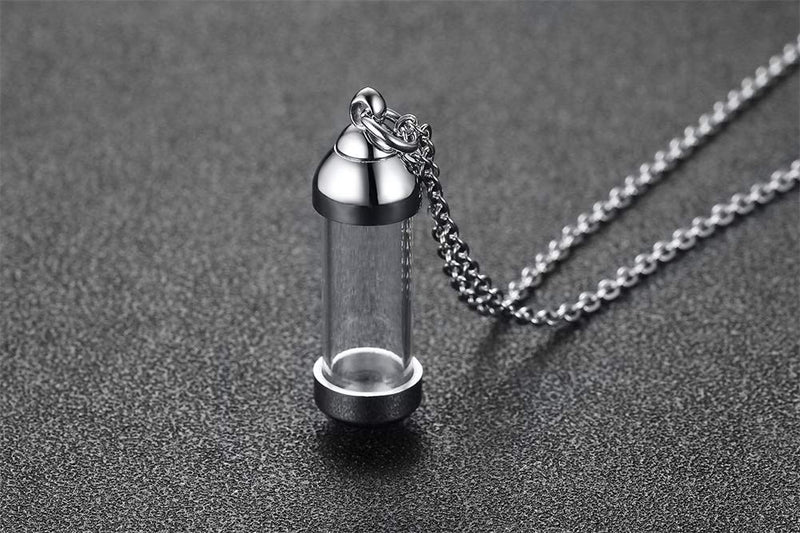 [Australia] - Mealguet Jewlery Stainless Steel Glass Openable Container Vial Tube Urn Keepsake Cremation Ashes Holder Memorial Pendant Necklace,Funnel Kit Included 2* pendants 12*40.5mm pendant 