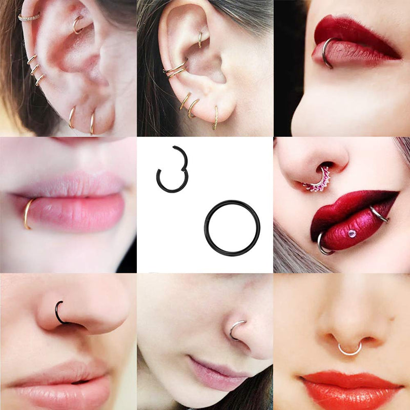 [Australia] - Afftiny Nose Ring Septum Hoop 20G/18G/16G/14G/12G 316L Surgical Stainless Steel Hinged Seamless Earrings, Diameter 5MM-16MM, Gold/Silver/Black/Rose Gold/Rainbow Color 12G-Black-12mm-1pcs 