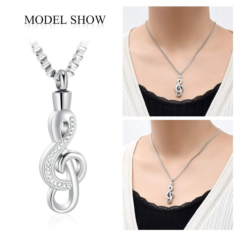 [Australia] - XSMZB Cremation Jewelry Crystal Music Note Urn Necklace Stainless Steel Cremation Memorial Ashes Holder Keepsake Pendant Locket Silver 