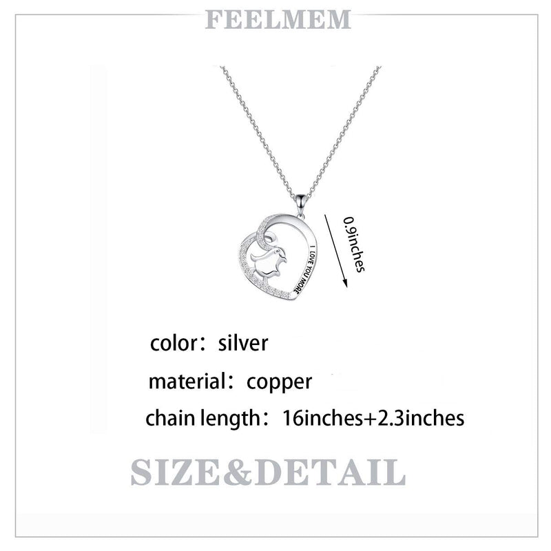 [Australia] - FEELMEM Penguin Necklace I Love You More Penguin Love Heart Pendant Necklace Mother Daughter Jewelry Gift silver 