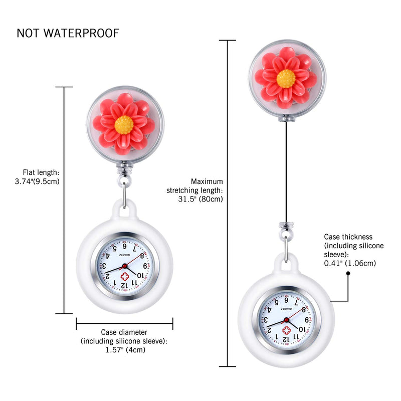 [Australia] - Women's Nurse Clip on Watch Cute Flower Lapel Hanging Doctor Clinic Staff Tunic Stethoscope Badge Quartz Fob Pocket Watch with Pink Silicone Cover red 