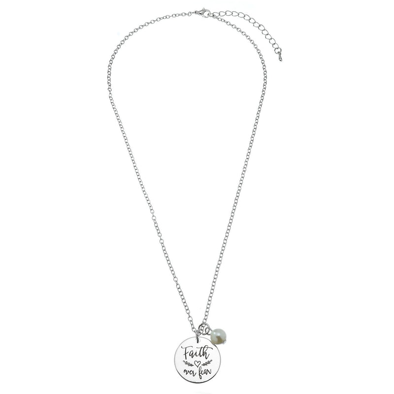 [Australia] - PammyJ Faith Over Fear Necklace for Girls – Inspirational Jewelry Gifts for Women, 18" + 2" ext 