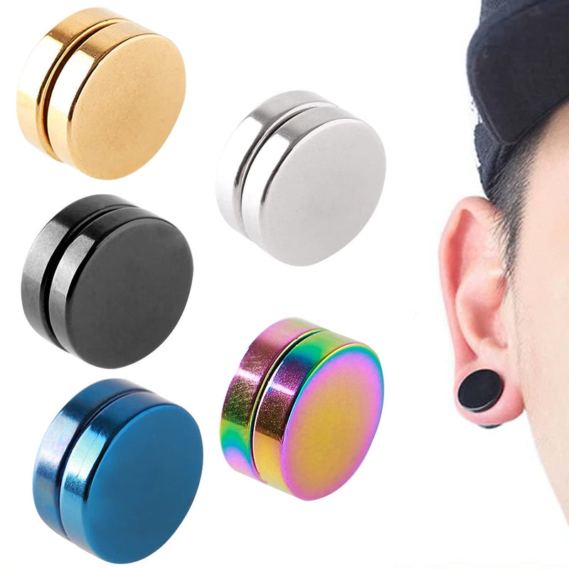 [Australia] - Zeayebsr 5 PCS Strong Magnetic Earrings for Man Woman Fake Clip Non Pierced Stud Earrings Hypoallergenic 8mm Diameter（-） 