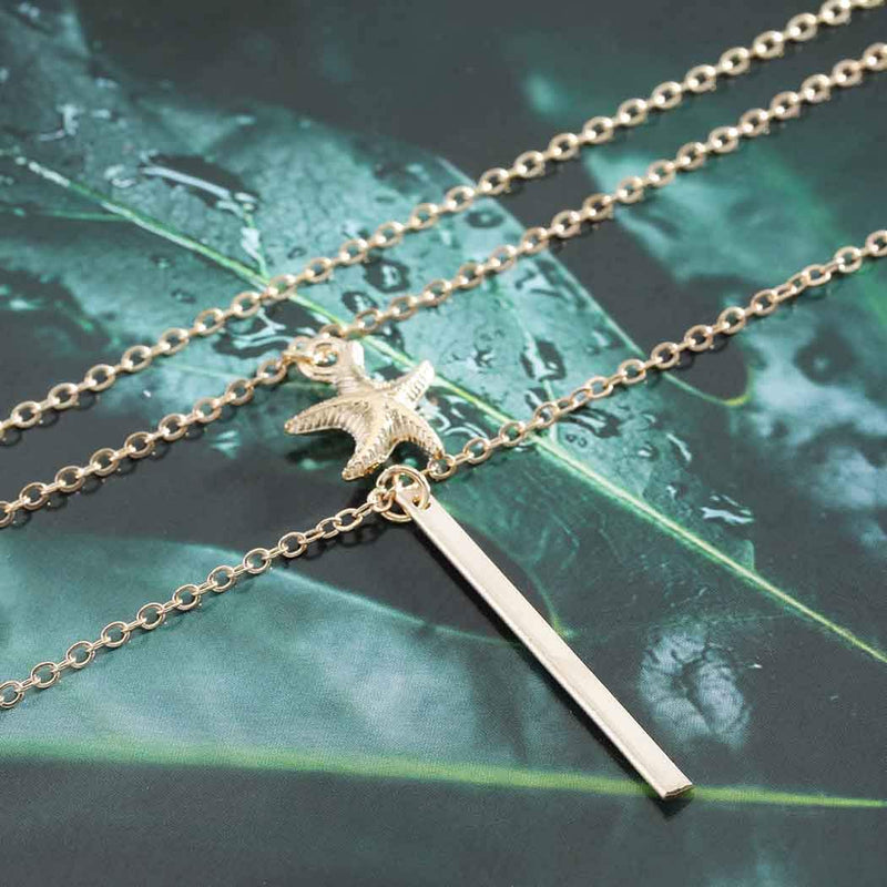 [Australia] - Yalice Layered Starfish Necklace Chain Gold Bar Drop Necklaces Jewelry for Women and Girls 
