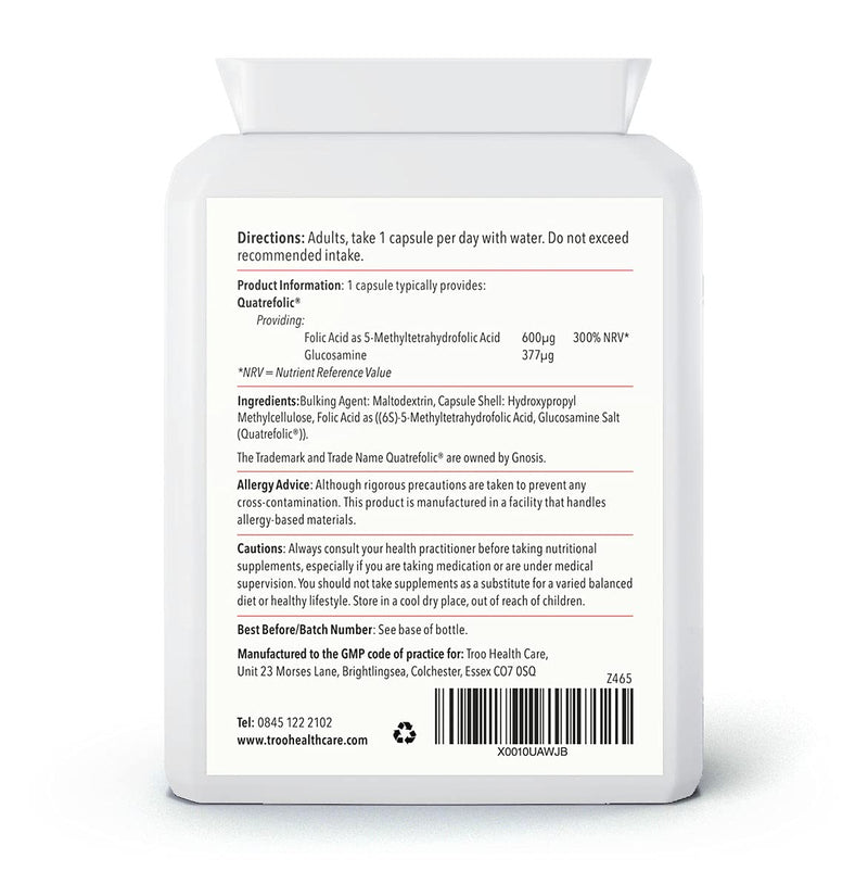 [Australia] - Folic Acid 600�g 90 Capsules as Quatrefolic Methyl Folate 5-MTHF Supplement - 6S-5-Methyltetrahydrofolate - Superior Bioavailable Activated Folic Acid Supplement - UK Manufactured 