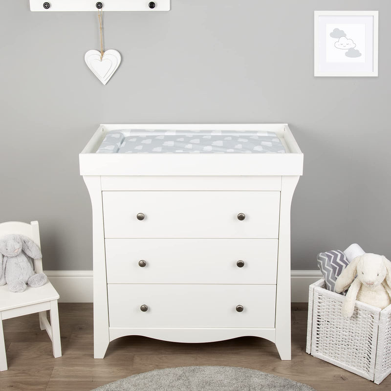 [Australia] - CuddleCo Baby Nappy Changing Mat - Waterproof, Anti-Roll Nursery Changing Table Topper with Curved Sides and Raised Edges - Clouds 