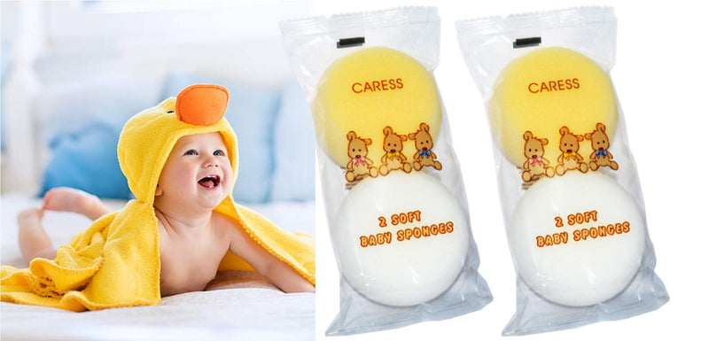 [Australia] - 4 x Baby Bath Sponge Body Puff Soft and Gentle on Newborn and Older Babies - Perfect for Sensitive Skin 