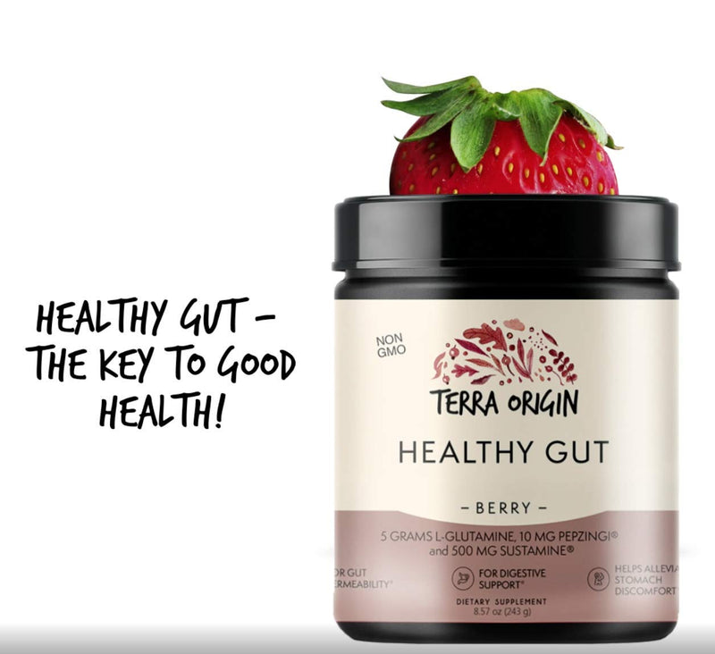 [Australia] - Terra Origin Healthy Gut Berry with L-Glutamine, Zinc, Glucosamine, Slippery Elm Bark, Marshmallow Root and More! Supports intestinal Permeability, IBS, Bloating, Gas and Constipation* 8.57 Ounce (Pack of 1) 