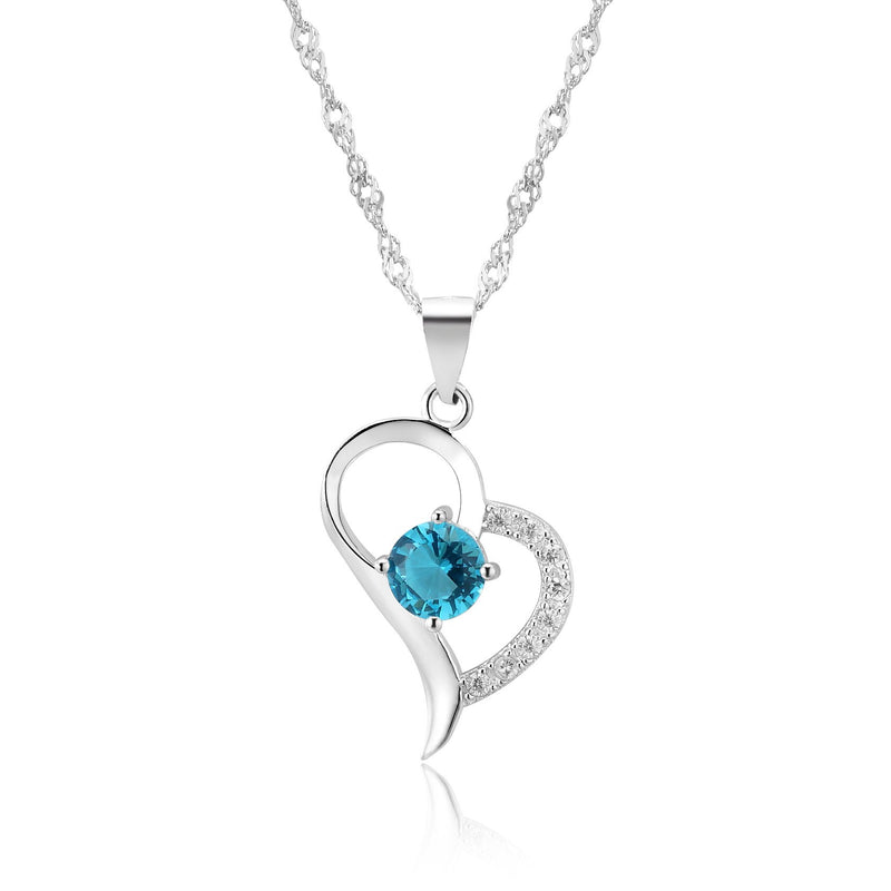 [Australia] - Forfamilyltd You are The Only One in My Heart Sterling Silver Pendant Necklace with Earrings Set Blue 