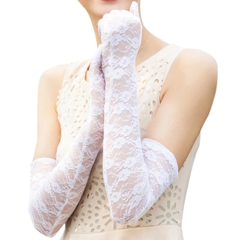 [Australia] - Womens Long Lace Formal Gloves White 