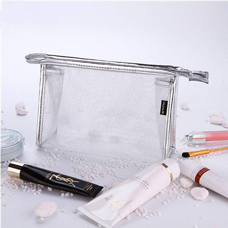 [Australia] - SiyuXinyi cosmetic bag - storage bag bag - nylon mesh cosmetic bag, cosmetic storage bag with zipper closure, water-resistant transparent solid reinforced PVC mesh plastic - (silver) 