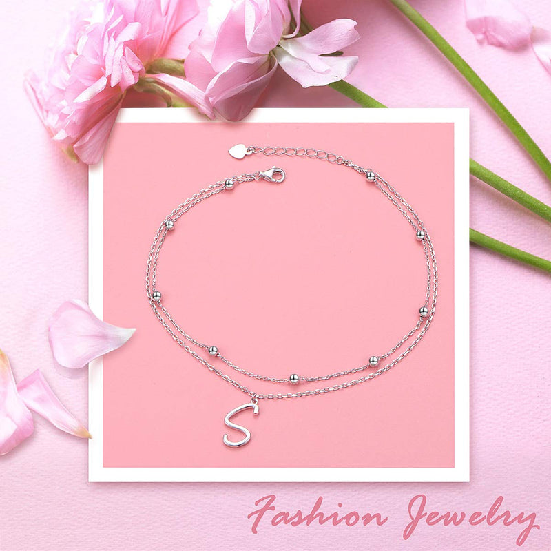 [Australia] - Anklet for Women S925 Sterling Silver Adjustable Foot Ankle Bracelet with Initials Anklets for Girls Initial S 