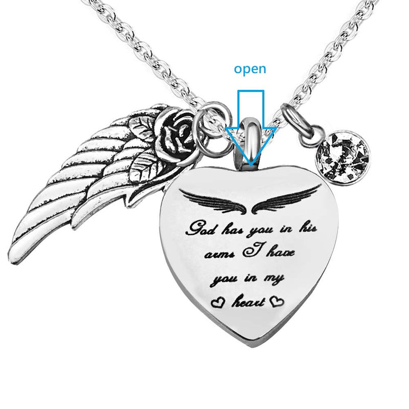 [Australia] - JMQJewelry Cremation Urn Ashes for Necklace Forever in My Heart Keepsake Memorial Women Men Girl Pendant Jewelry Angel Wings White 