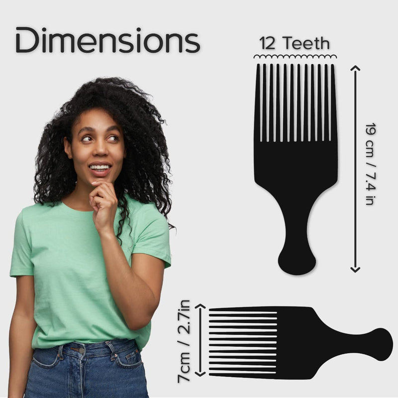 [Australia] - Boorika Afro Hair Comb - Smooth & Sturdy Wide Tooth Plastic Afro Pick, Hair Pick for Detangling & Styling - Afro Comb for Men and Women (Black) Black 