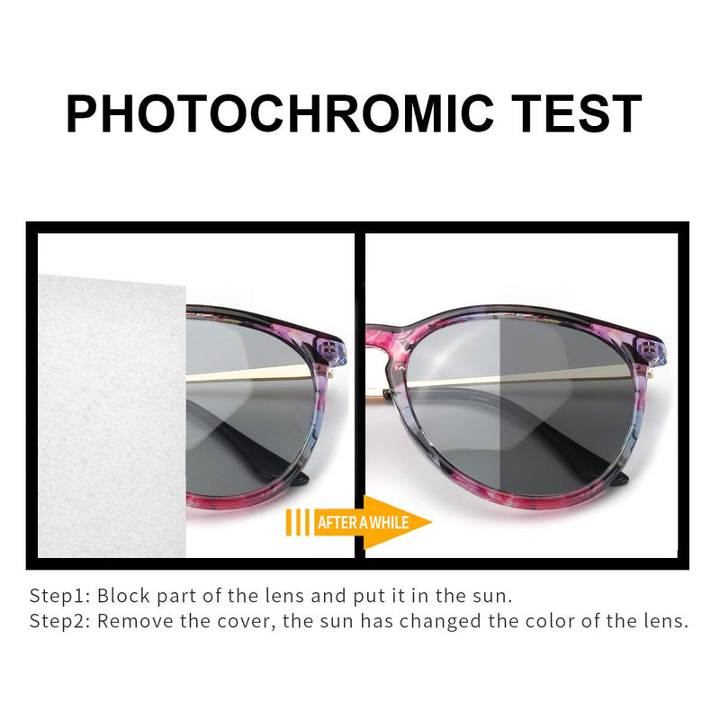 [Australia] - TJUTR Women's Photochromic Sunglasses with Polarized Lens for Outdoor, 100% UV Protection Reduce Fatigue for Driving Running A - Carmine Floral Frame/Grey Photochromic Polarized Lens 