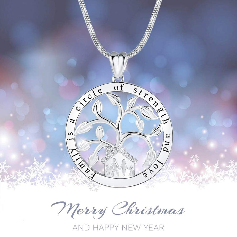 [Australia] - Ado Glo Christmas Mom Gifts, Family is a Circle of Strength and Love Tree of Life Pendant Necklace, Fashion Jewelry for Women and Girls, Anniversary Wedding Birthday Thanksgiving Xmas Presents to Her 03_Silver_Family Tree 